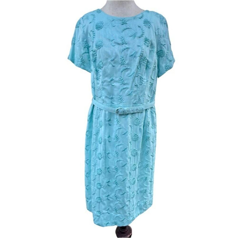 1960s Vintage Amy Vanderbilt by Bristol Dress, Mint/Aqua Size 10/12 Large